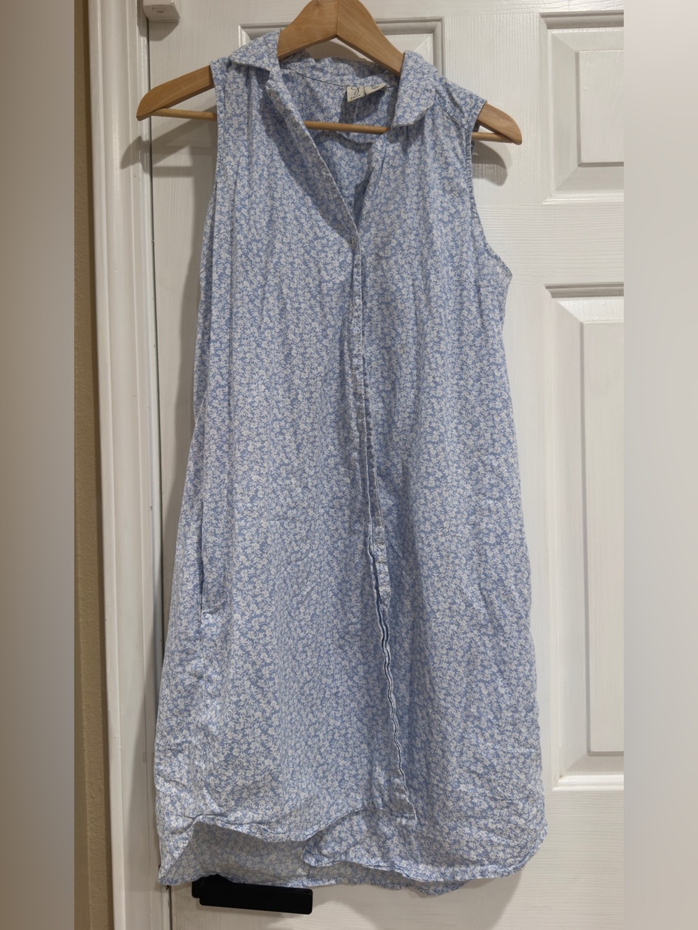 Joie Pale Blue Floral Sleeveless Button-Front Dress